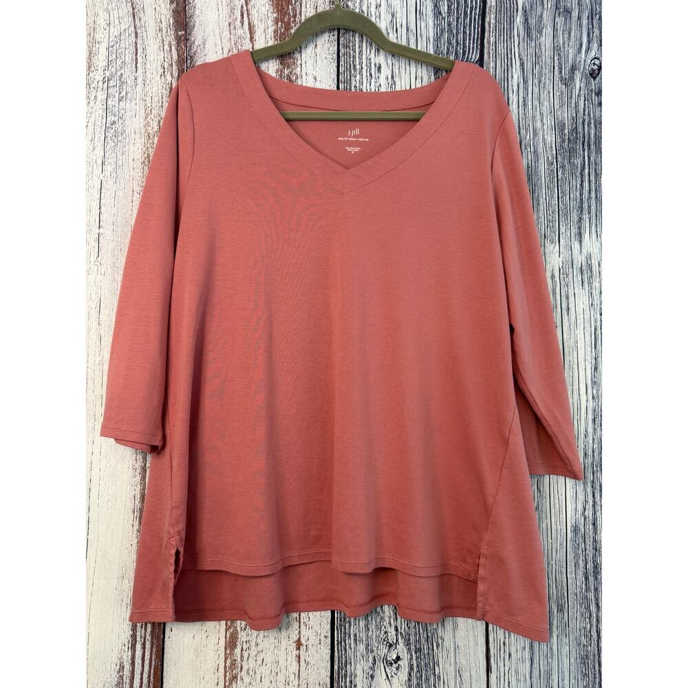 J.Jill Nour Cotton Tunic Top 3/4 sleeve Coral Top  XL